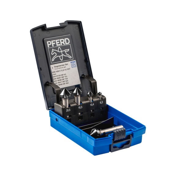 PFERD HSS countersink sets 5-piece DIN 335 C 90 degrees with HICOAT coating - Short countersink