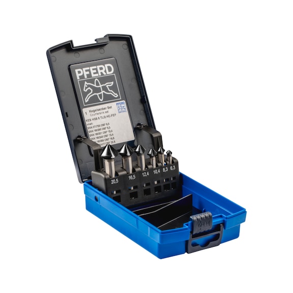 PFERD HSS countersink sets 6-piece DIN 335 C 90 degrees with HICOAT coating - Short countersink