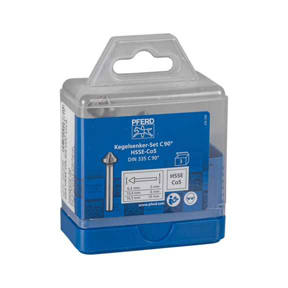 PFERD HSSE countersink set 3-piece DIN 335 C 90 degree version Co5 - Short countersink