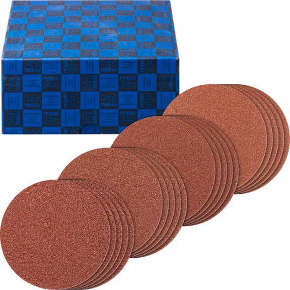 PFERD hook-and-loop set coarse corundum 20-piece diameter 125 mm A40, 60, 80, 120 - Abrasive tool made of abrasive on a base