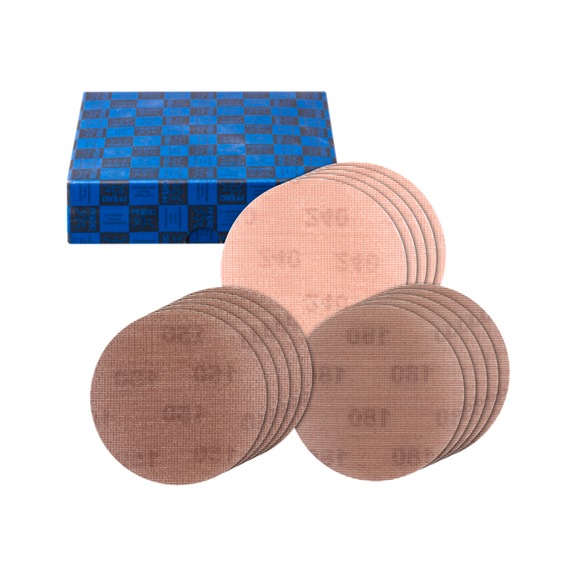 PFERD Netz-Klettscheiben Set Fein 15-teilig Durchmesser 150 A150,180,240 - Schleifwerkzeug aus Schleifmittel auf Unterlage