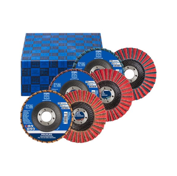 PFERD POLIVLIES serrated lock washers set PVZ ceramic 115mm bore 22.23mm CO-COOL 15 - Abrasive tool made of abrasive on a base