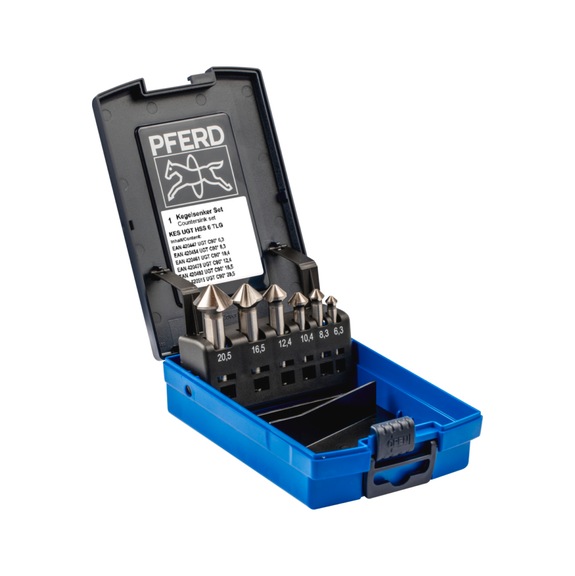 PFERD HSS countersink set UGT 6-piece DIN 335 C 90 degrees with unequal spacing - Short countersink