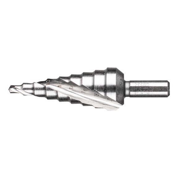 PFERD step drill HSS 9 drill steps diameter 4-20 mm 3-face shank 8 mm - Step drill with morse taper