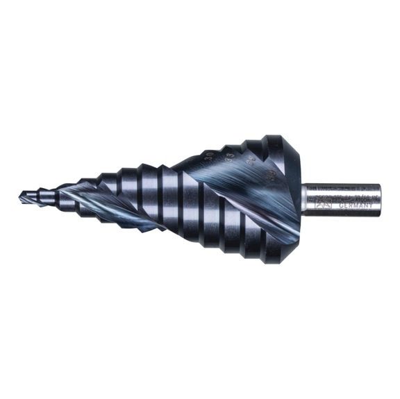 PFERD step drill HSS 13 drill steps diameter 4-39mm 3-surface shank 10mm - Step drill with morse taper