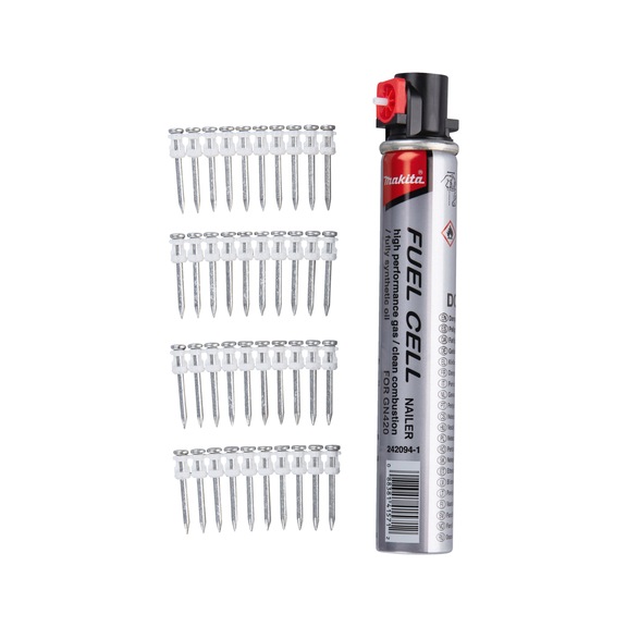 MAKITA Betonnagel 2,6x35mm C6 1000 Stück mit Gaskartusche 242094-1 196293-6 - Betonnägel