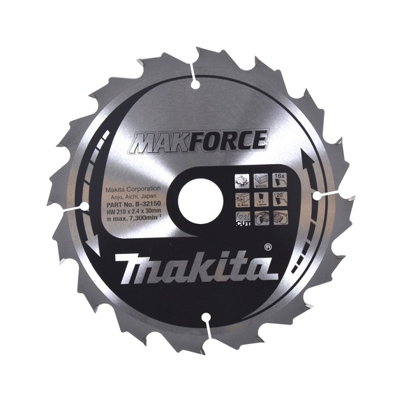 MAKITA Kreissägeblatt MAKFORCE 210 mm Bohrung 30 mm Zähnezahl 16 Holz B-32150 - Kreissägeblatt MAKFORCE