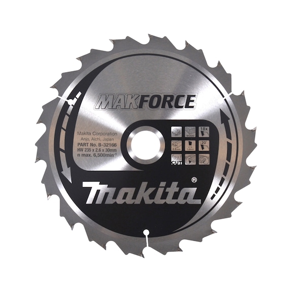 MAKITA Kreissägeblatt MAKFORCE 235 mm Bohrung 30 mm Zähnezahl 18 Holz B-32166 - Kreissägeblatt MAKFORCE