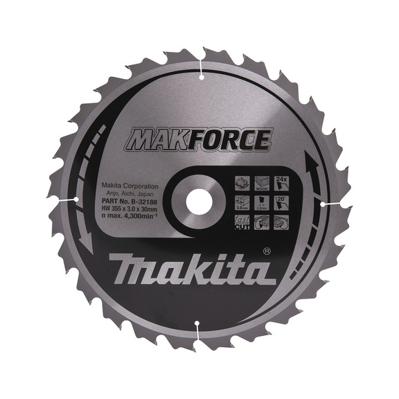 MAKITA circular saw blade MAKFORCE 355 mm bore 30 mm number of teeth 24 wood B-32188 - Circular saw blade MAKFORCE