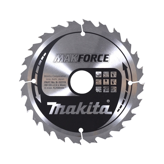 MAKITA circular saw blade MAKFORCE 165 mm bore 30 mm number of teeth 24 wood B-32219 - Circular saw blade MAKFORCE