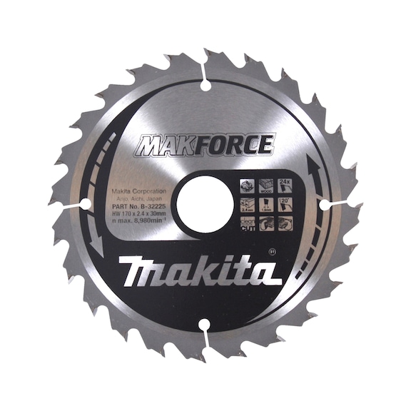 MAKITA circular saw blade MAKFORCE 170 mm bore 30 mm number of teeth 24 wood B-32225 - Circular saw blade MAKFORCE