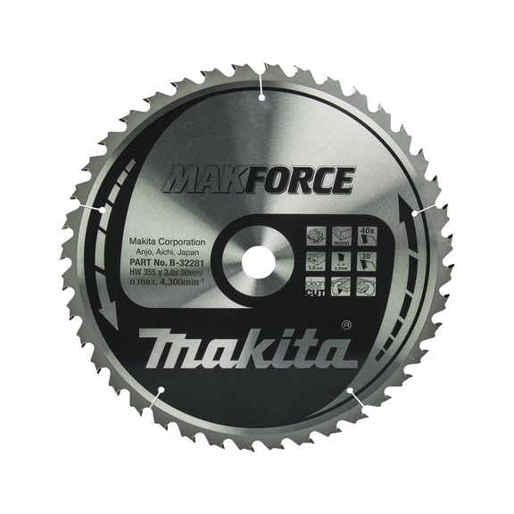 MAKITA circular saw blade MAKFORCE 355 mm bore 30 mm number of teeth 40 wood B-32281 - Circular saw blade MAKFORCE
