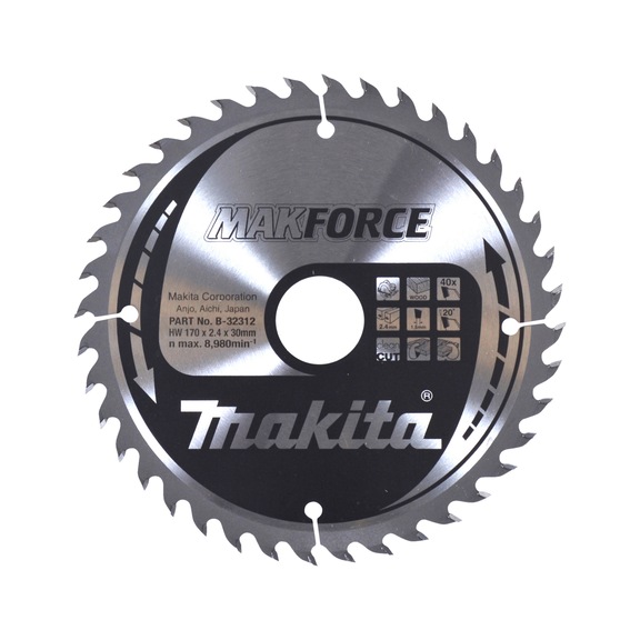 MAKITA circular saw blade MAKFORCE 170 mm bore 30 mm number of teeth 40 wood B-32312 - Circular saw blade MAKFORCE