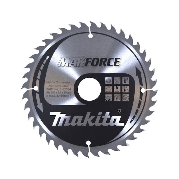 MAKITA Kreissägeblatt MAKFORCE 180 mm Bohrung 30 mm Zähnezahl 40 Holz B-32334 - Kreissägeblatt MAKFORCE