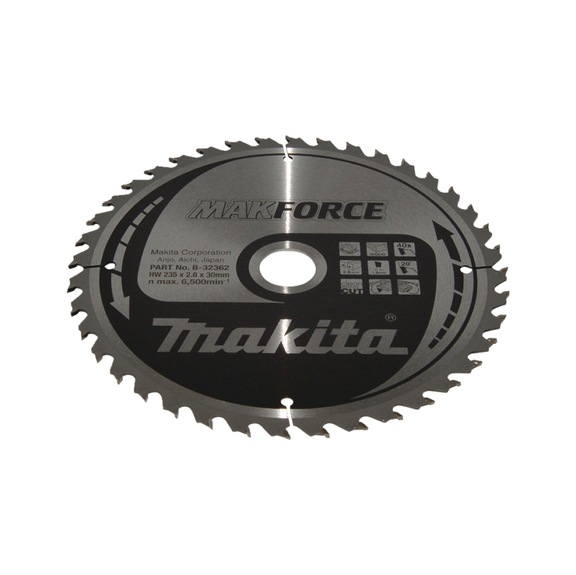 MAKITA circular saw blade MAKFORCE 235 mm bore 30 mm number of teeth 40 wood B-32362 - Circular saw blade MAKFORCE