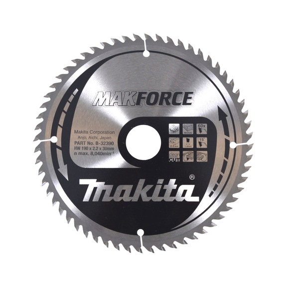 MAKITA circular saw blade MAKFORCE 190 mm bore 30 mm number of teeth 60 wood B-32390 - Circular saw blade MAKFORCE