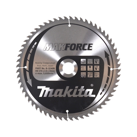 MAKITA Kreissägeblatt MAKFORCE 270x30 mm 60 Zähne 1,8 mm Holz B-32409 - Kreissägeblatt MAKFORCE