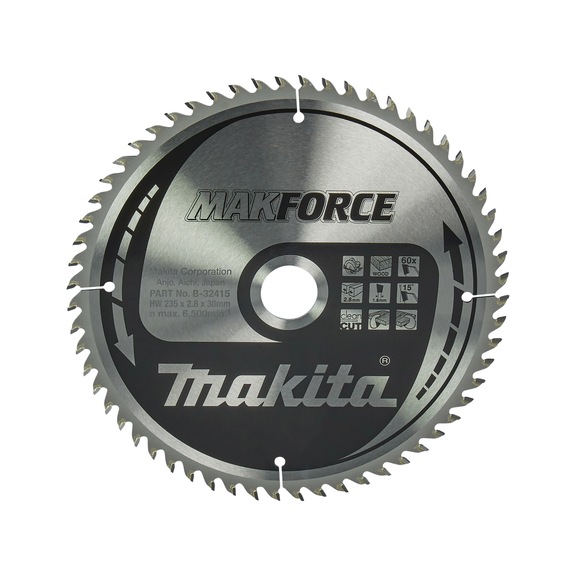MAKITA Kreissägeblatt MAKFORCE 235 mm Bohrung 30 mm Zähnezahl 60 Holz B-32415 - Kreissägeblatt MAKFORCE