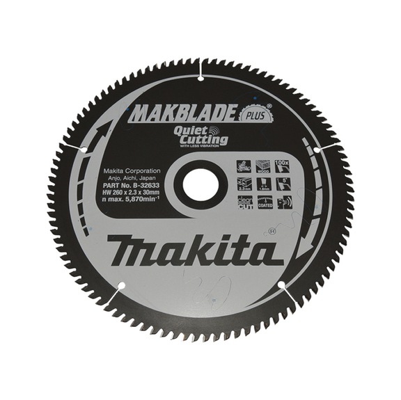 MAKITA saw blade MAKBLADE 260 mm bore 30 mm number of teeth 100 B-32633 - Saw blades for wood