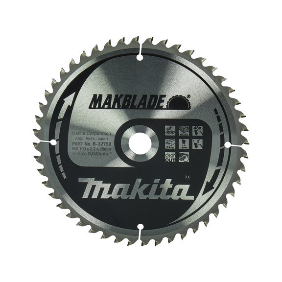 MAKITA saw blade MAKBLADE 190 mm bore 20 mm number of teeth 48 B-32758 - Saw blades for wood