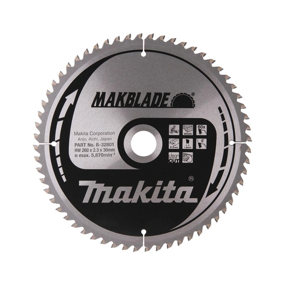 MAKITA saw blade MAKBLADE 260 mm bore 30 mm number of teeth 60 B-32801 - Saw blades for wood