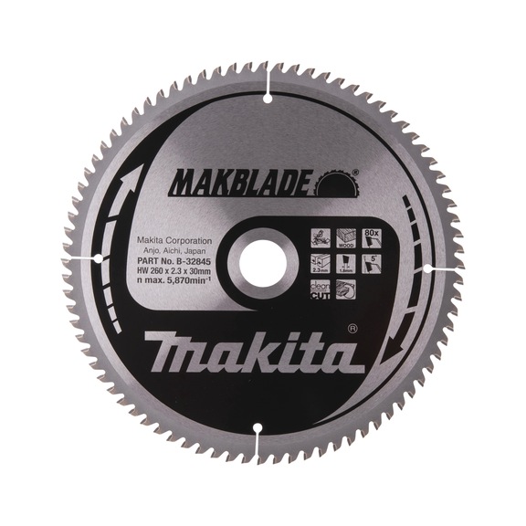MAKITA saw blade MAKBLADE 260 mm bore 30 mm number of teeth 80 B-32845 - Saw blades for wood