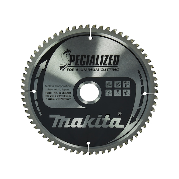 MAKITA Sägeblatt SPECIALIZED 216 mm Bohrung 30 mm Zähnezahl 64 B-33299 - Sägeblätter für Aluminium