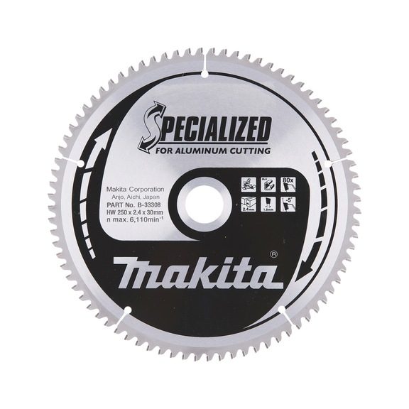 MAKITA Sägeblatt SPECIALIZED 250 mm Bohrung 30 mm Zähnezahl 80 B-33308 - Sägeblätter für Aluminium