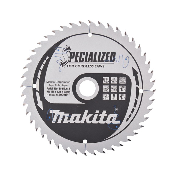 MAKITA saw blade SPECIALIZED 165 mm bore 20 mm number of teeth 44 B-53213 - Saw blades for wood and MDF