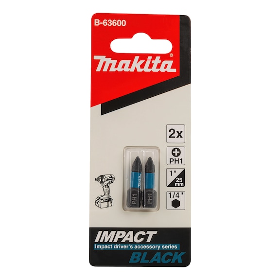 MAKITA Bit PH1 Impact Black PH1 2 pieces Length 25 mm B-63600 - PH bits for Phillips screws