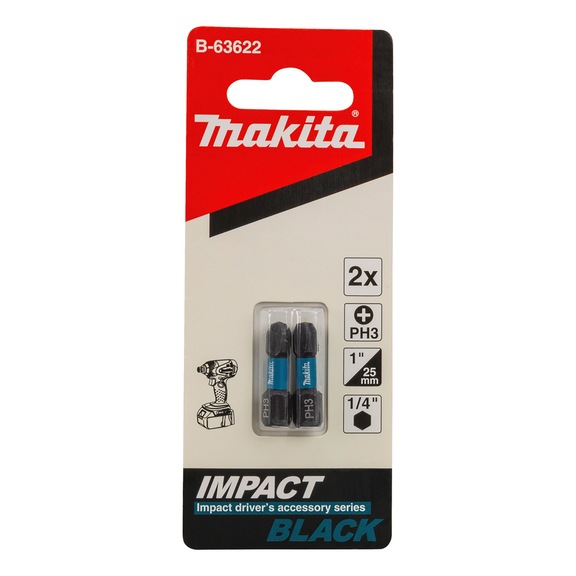 MAKITA Bit PH3 Impact Black PH3 2 pieces Length 25 mm B-63622 - PH bits for Phillips screws
