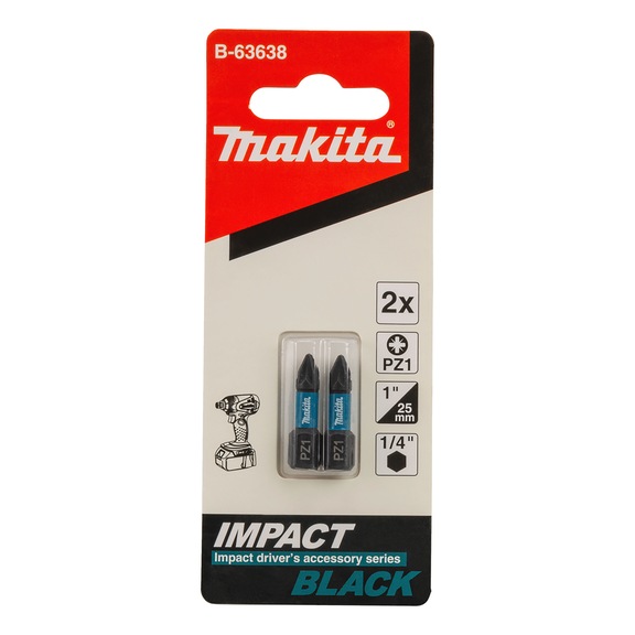 MAKITA Bit PZ1 Impact Black PZ1 2 pieces Length 25 mm B-63638 - PZ bits for Phillips head screws