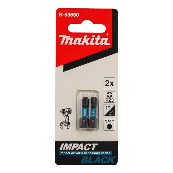 MAKITA Bit PZ3 Impact Black PZ3 2 pieces Length 25 mm B-63650 - PZ bits for Phillips head screws