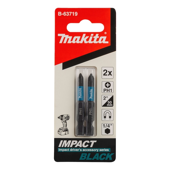 MAKITA Bit PH1 Impact Black PH1 2 pieces 50 mm B-63719 - PH bits for Phillips screws