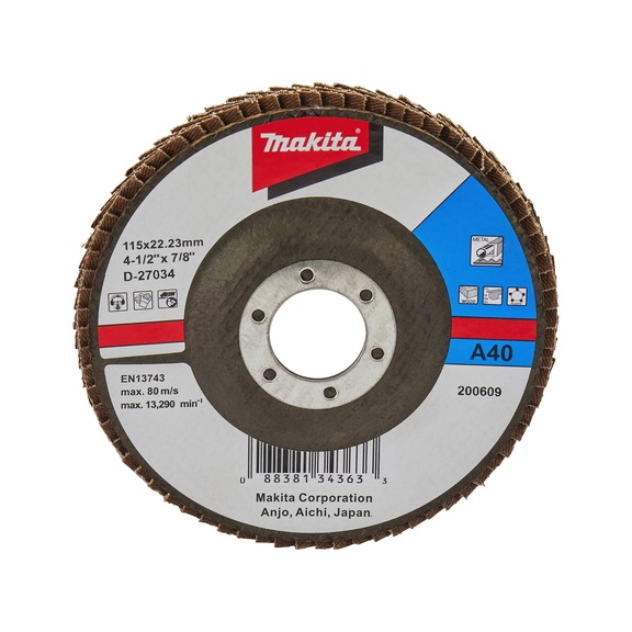 MAKITA Fächerscheibe Durchmesser 115 mm A40 abgewinkelt D-27034 - Fächerschleifscheiben