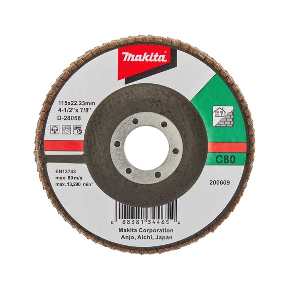 MAKITA Fächerscheibe Durchmesser 115 mm C80 flach D-28058 - Fächerschleifscheiben
