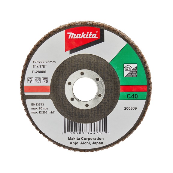 MAKITA Fächerscheibe Durchmesser 125 mm C40 flach D-28086 - Fächerschleifscheiben