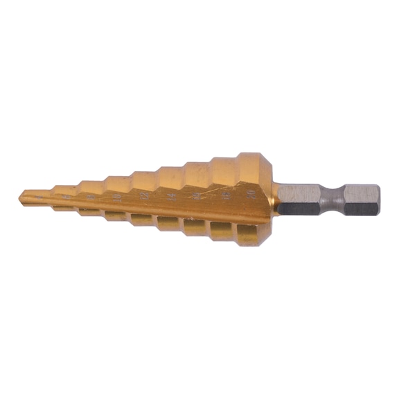 MAKITA step drill HSS titanium diameter 4-20mm 9-step 1/4 inch hexagon D-40129 - Step drill with straight shank