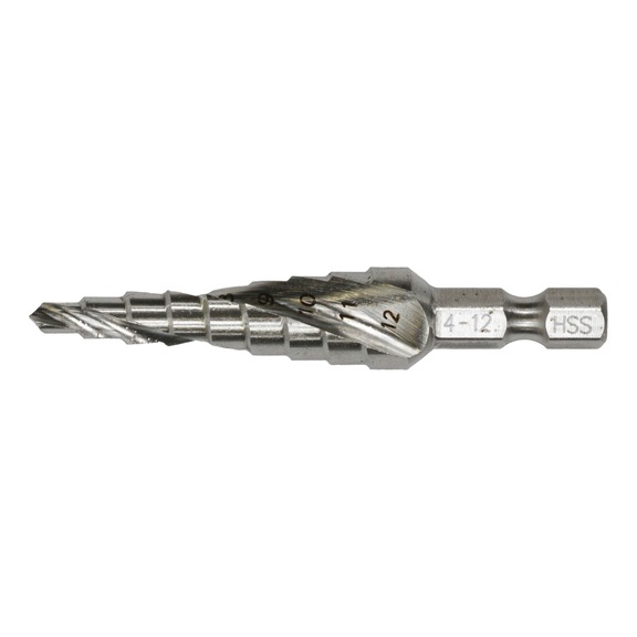 MAKITA step drill bit HSS 1/4 inch diameter 4-12 mm 9-step spiral D-40141 - Step drill with straight shank