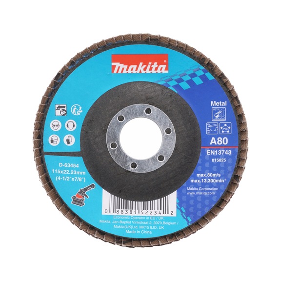 MAKITA Fächerscheibe Durchmesser 115 mm A80 abgewinkelt D-63454 - Fächerschleifscheiben