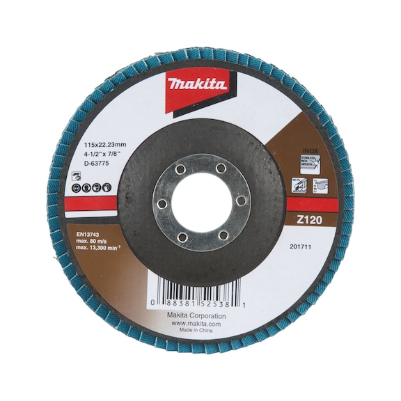 MAKITA Fächerscheibe Durchmesser 115 mm Z120 abgewinkelt D-63775 - Fächerschleifscheiben