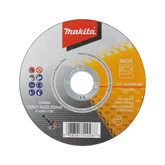 MAKITA INOX WA46R-BF cutting disc 125x1.0 mm WA46R-BF 50 pieces D-65969-50 - Cutting discs for metal
