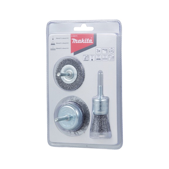 MAKITA round brush set 3-piece crimped galvanised steel round shaft D-66070 - Round brush