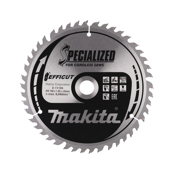 MAKITA saw blade EFFICUT 190 mm width 1.85 mm bore 20 mm number of teeth 45 E-11184 - Saw blades for wood