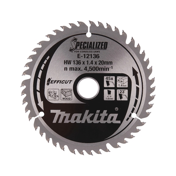 MAKITA EFFICUT saw blade 136 mm width 1.4 mm bore 20 mm number of teeth 45 E-12136 - Saw blades for wood and MDF