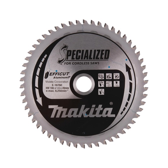 MAKITA Sägeblatt EFFICUT 165 mm Bohrung 20 mm Zähnezahl 54 Aluminium E-16760 - Sägeblätter für Aluminium