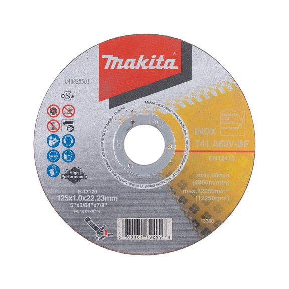 MAKITA cutting disc diameter 125 mm 1.0 mm 12 pieces A60V-BF INOX E-17120-12 - Cutting discs for metal
