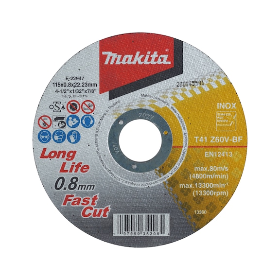 MAKITA cutting disc Lomg Fife Fast Cut INOX 115x0.8 mm Z60V 12 pieces E-22947-12 - Cutting discs for metal