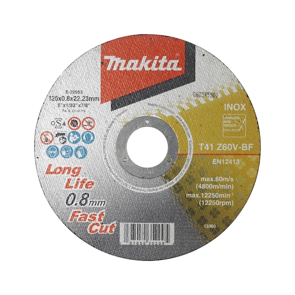 MAKITA INOX Long Life Fast Cut cutting disc 125x0.8 mm Z60V-BF 12 pieces E-22953-12 - Cutting discs for metal