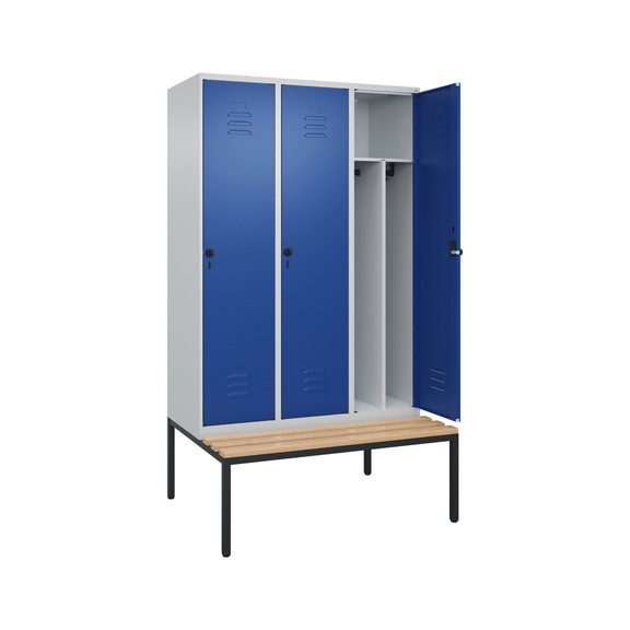 C+P Classic PLUS locker, bench, 3 comp., 2120x1,200x815 mm, RAL 7035/5010 - Classic PLUS locker